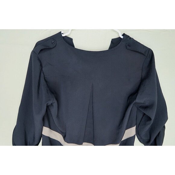 Collective Concepts Black Tunic Top V Neck Semi Sheer Roll Tab Sleeve Womens XS - Picture 7 of 10